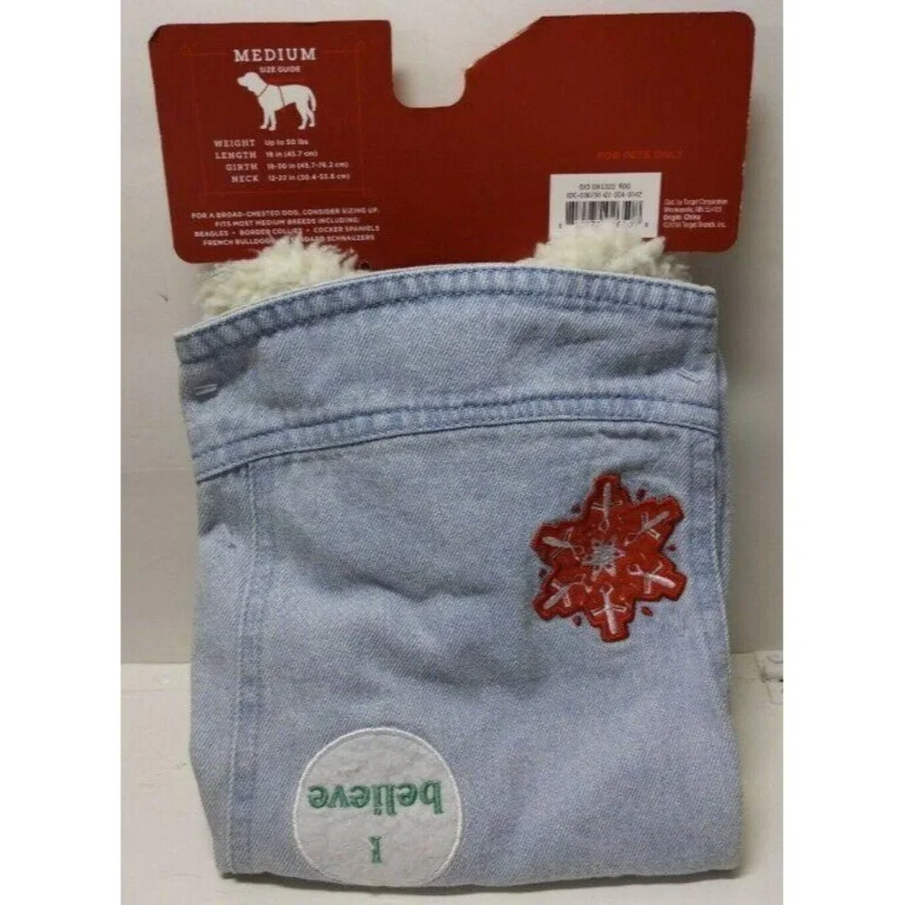 Wondershop Denim I Believe Dog Jacket Snowflake Candy Sherpa Collar Size Small